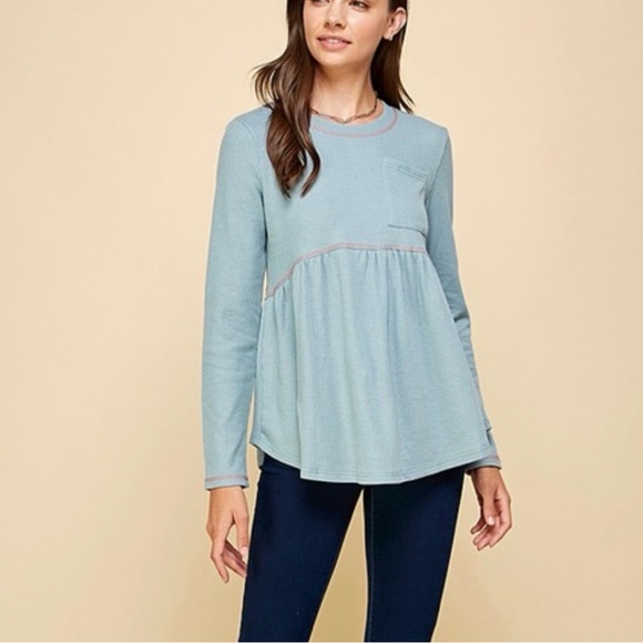 NWT Waffle Knit Babydoll Top - Picture 3 of 7